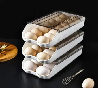 High Quality Auto Scrolling Egg Storage Holder Kitchen Egg Holder Refrigerator Egg Organizer with Lid