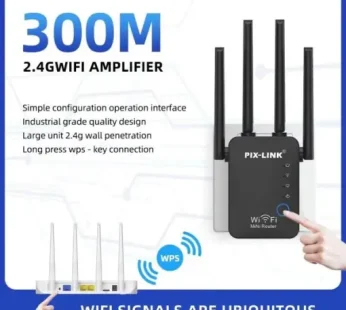 PIX-LINK N300 WiFi Repeater 300Mbps – 2.4G Wireless Signal Amplifier Router Range Extender with 4 External Antennas (WR09B)