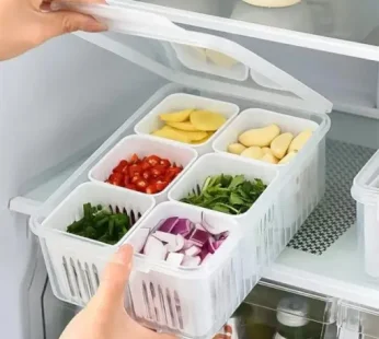 6 Grid Refrigerator Organizer Storage Box – Multi-Compartment Fridge Food Container for Fruits, Vegetables & Snacks