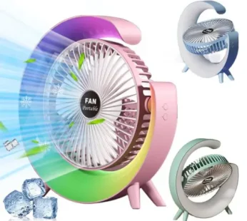 G-Shape Portable Mini Table Fan – Rechargeable Battery Fan with LED/RGB Light, USB Type-C Charging