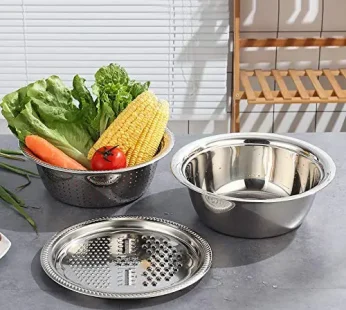 3-in-1 Multifunctional Stainless Steel Basin With Grater, Vegetable Cutter with Drain Basket