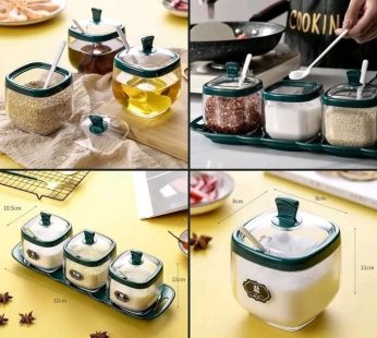 3 Grid Spice Jar With Tray